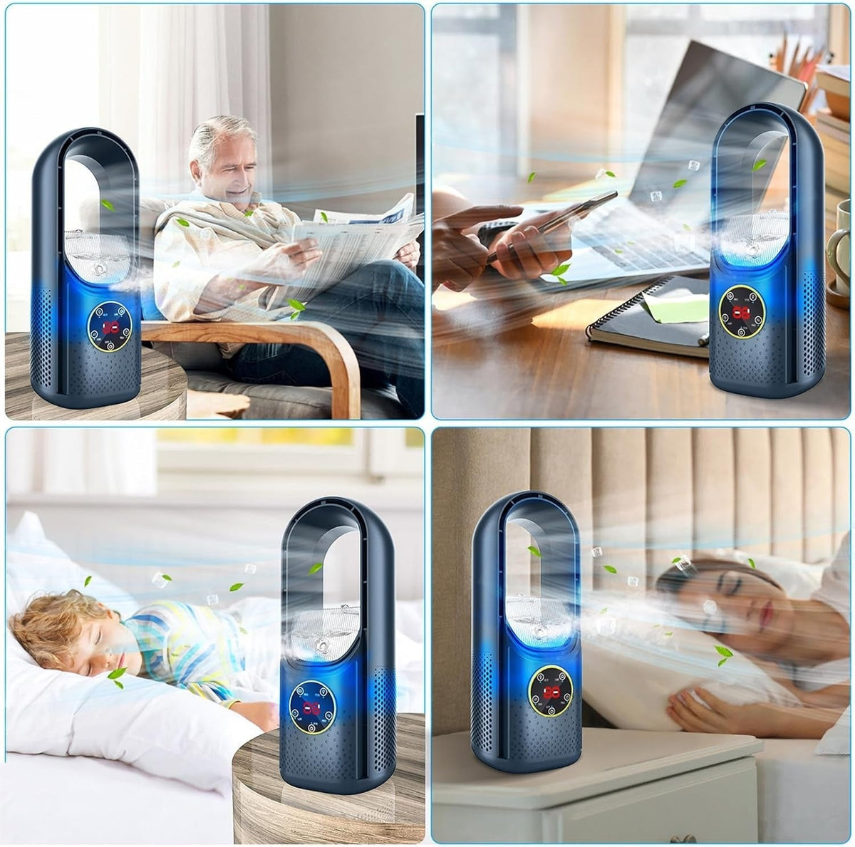 Portable Bladeless Air Cooler Fan with 6 Speeds & Timer for Home & Office | Quiet USB Personal Cooling | Lonoma