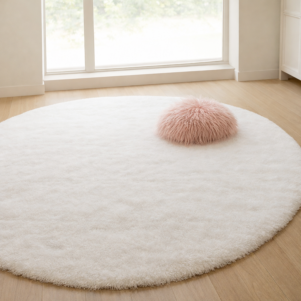 Circular Silk & Wool Area Rug Handwoven Neutral Tones for Living Room Bedroom Modern Home Decor Soft Luxe Floor Covering | Lonoma