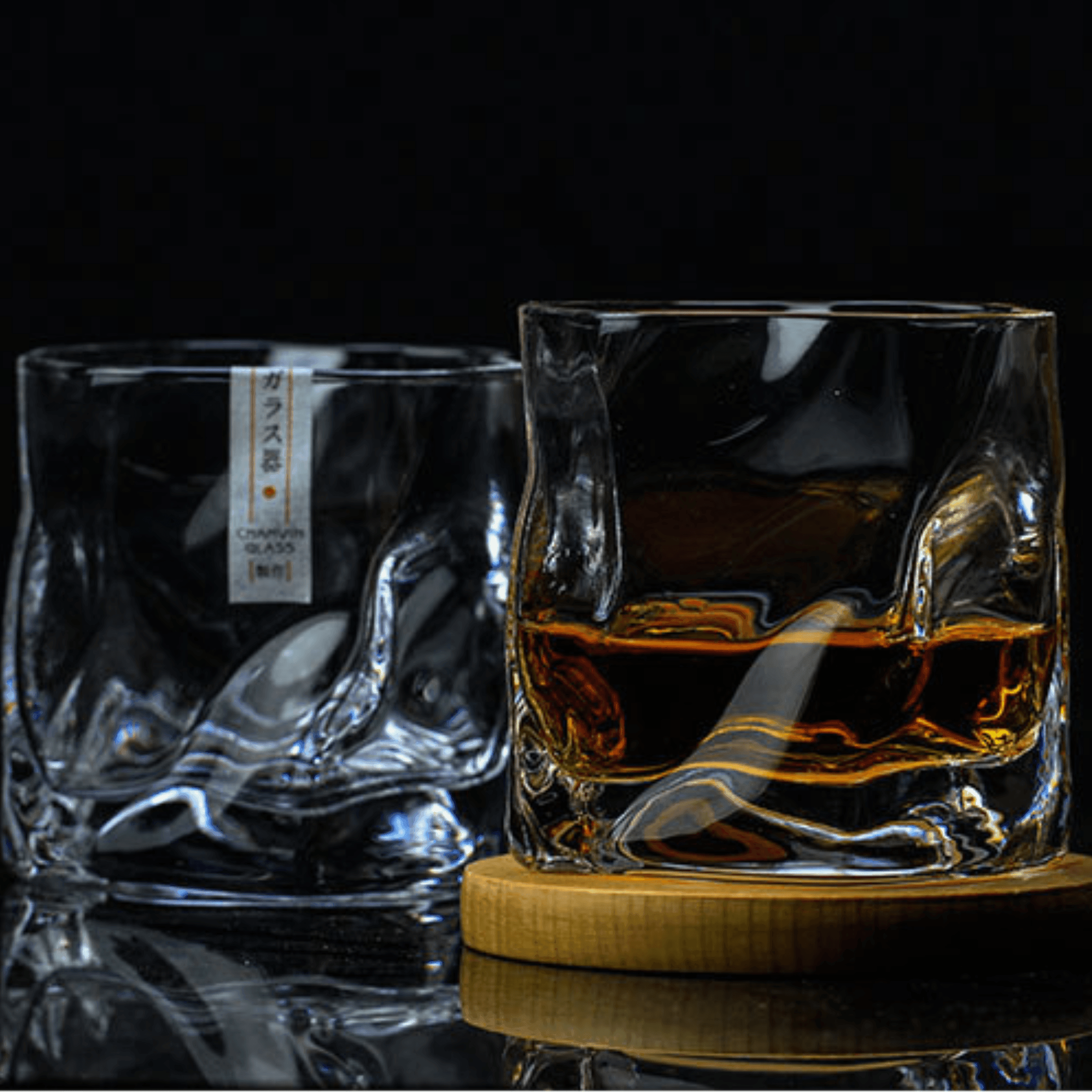 Verre à Whisky Cristal Japonais Motif Crumple Taillé Main Coffret Bois Technique Edo Kiriko Artisanal | Koossa