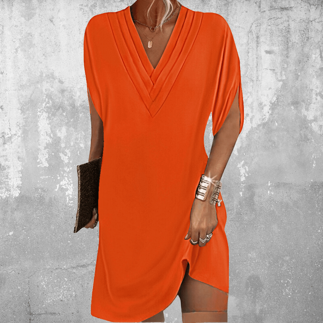 Relaxed V-Neck Mini Dress in Linen-Blend Jersey for Easy Summer Styling | Koossa