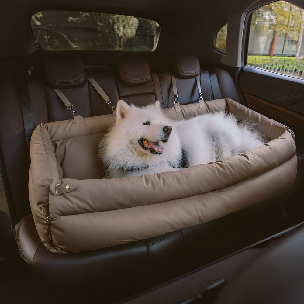 Dog Car Seat Booster Faux Leather Padded Small Medium Dogs 21.7x19.7x17.7 in Safety Leash Anti-Slip Travel Bed | Koossa