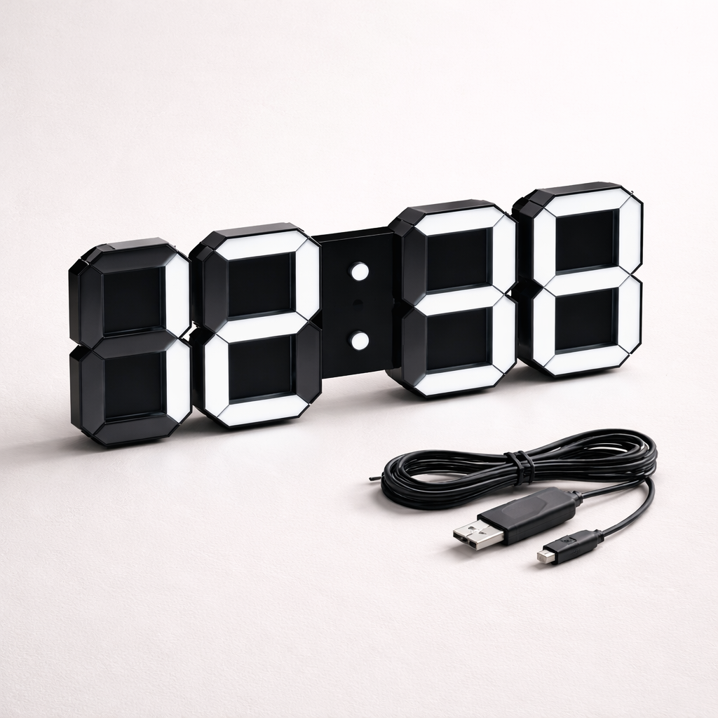 Horloge Murale LED 3D Grand Affichage Lumineux Intensité Réglable Mode Nuit Décoration Moderne Intérieure | Koossa