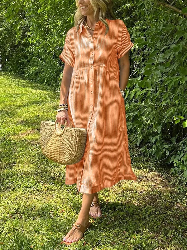 Women's Cotton Maxi Shirt Dress with Button Front and Classic Collar – Elegant Summer Dress for Everyday Occasions | Koossa