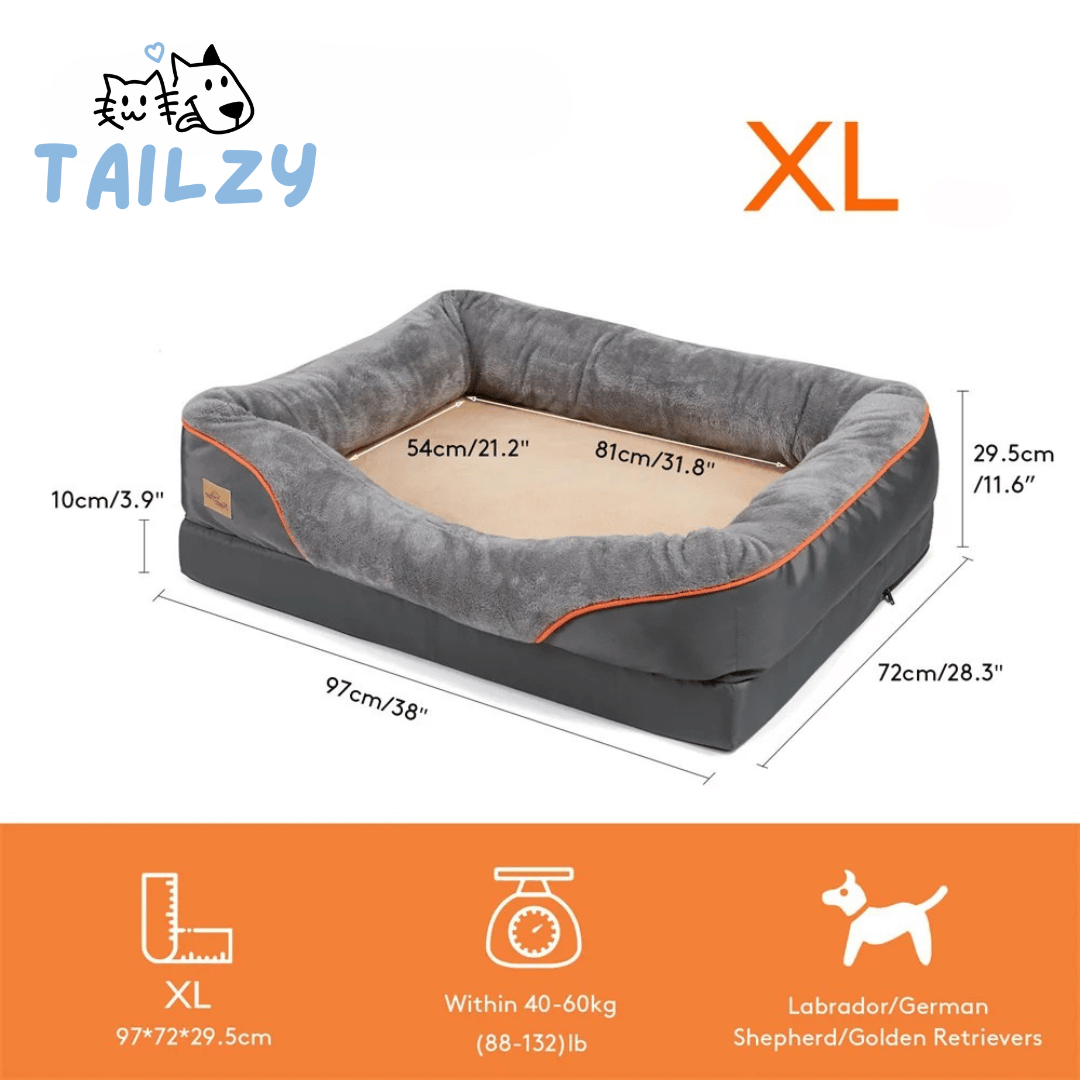 Orthopedic Dog Bed Nest Bolster Washable Grey Orange Large XL 2XL 3XL Joint Support Memory Foam Dog Sofa Bed Removable Cover | Koossa