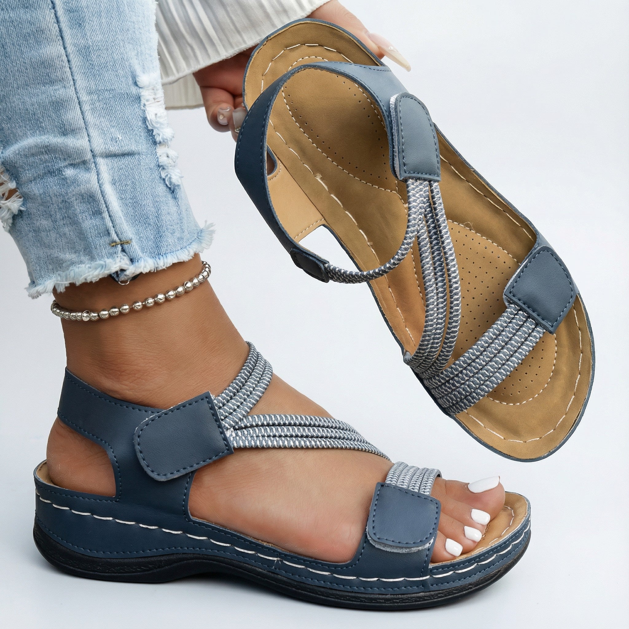 Women's Orthopedic Cushioned Sandals with Adjustable Straps in Blue, Black, White, Pink & Beige — Lightweight Breathable Summer Footwear for Walking & Travel | Koossa