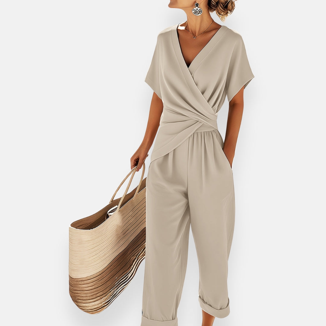 Women's Wrap Jumpsuit with Wide Leg Trousers — Elegant Summer Jumpsuit for Everyday Wear & Casual Occasions | Koossa