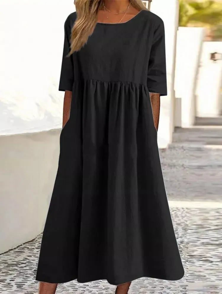 Women's Breathable Summer Midi Dress — Elegant Pleated Dress for Garden Parties & Seaside Occasions | Koossa