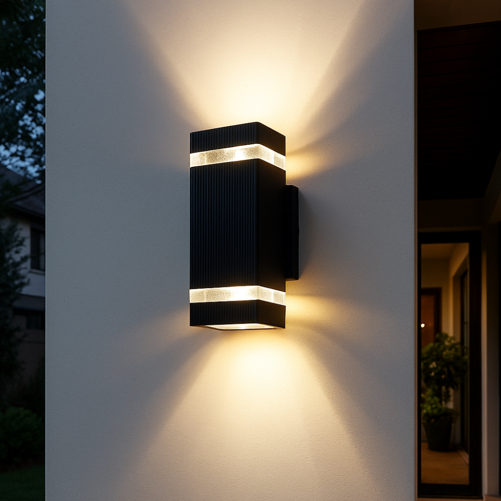 Applique murale extérieure double flux ascendant descendant IP65 culot E27 noire pour éclairage façade jardin | Koossa