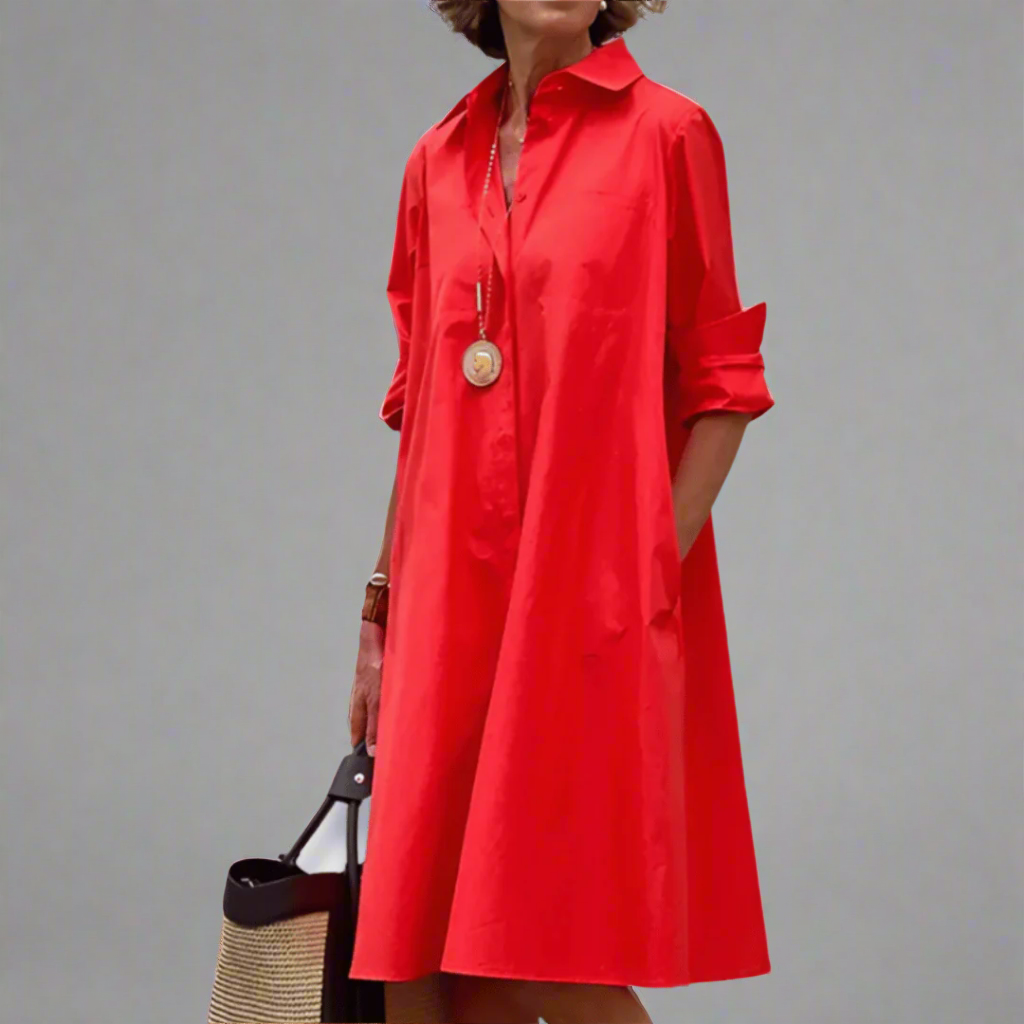 Women's Polo Collar Dress with Short Sleeves in Lightweight Cotton Blend for Spring Summer Garden Parties Casual Daywear Brunch Outings | Koossa