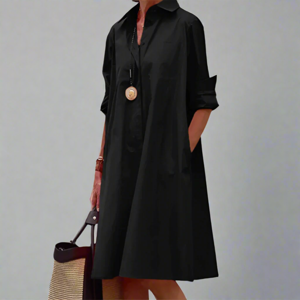 Women's Polo Collar Dress with Short Sleeves in Lightweight Cotton Blend for Spring Summer Garden Parties Casual Daywear Brunch Outings | Koossa