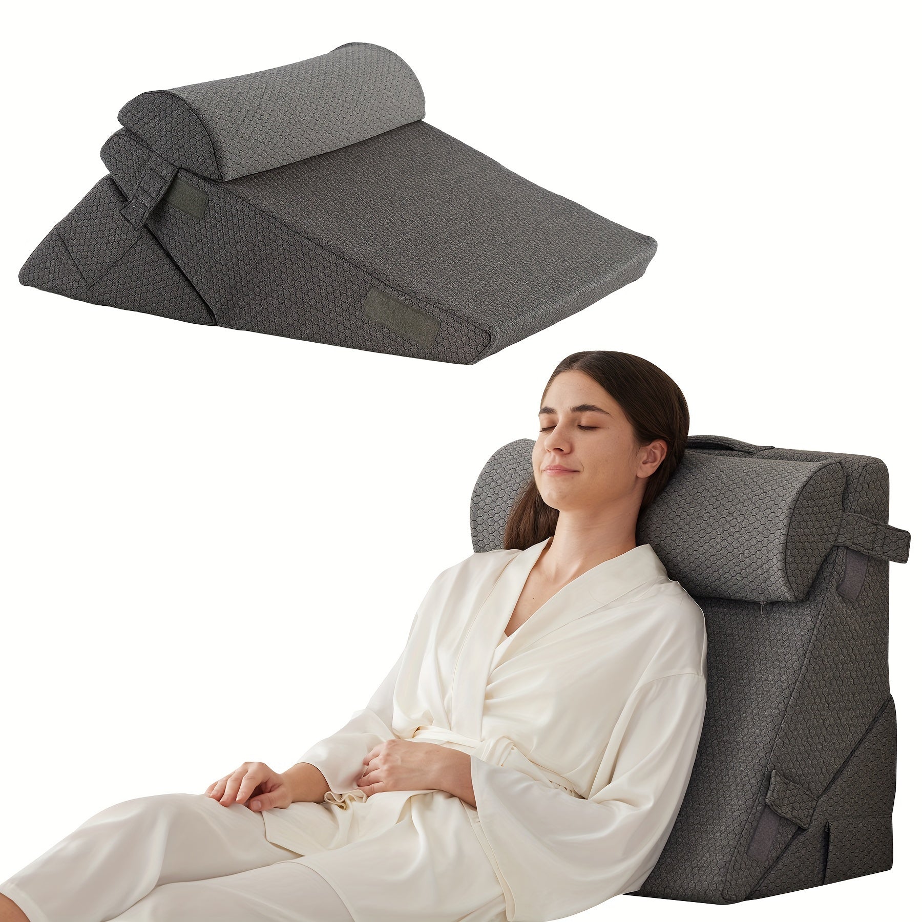 Coussin triangulaire ergonomique à mémoire de forme pour soutien dos jambes genoux position surélevée confort | Koossa