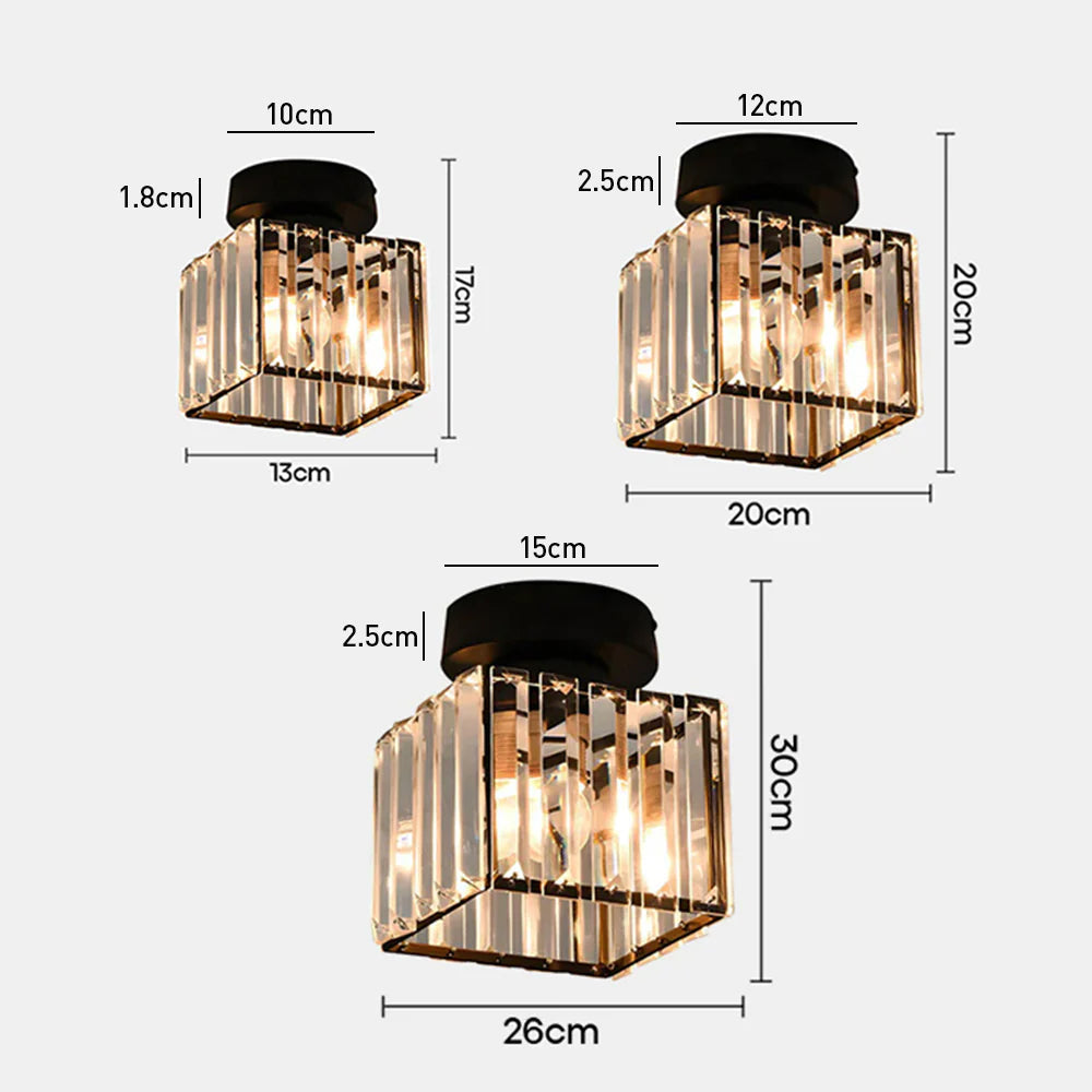 Plafonnier Cristal Élégant E27 Montage Apparent Moderne Noir Or Argenté pour Entrée Salon Chambre Bureau | Koossa