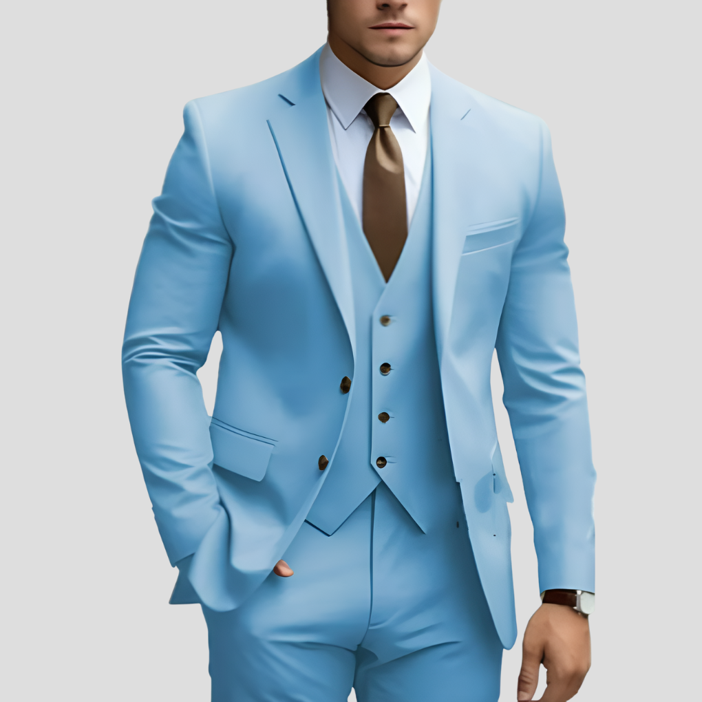 Men's Beige Three-Piece Slim Fit Suit — Formal Wedding Suit for Grooms & Groomsmen | Koossa