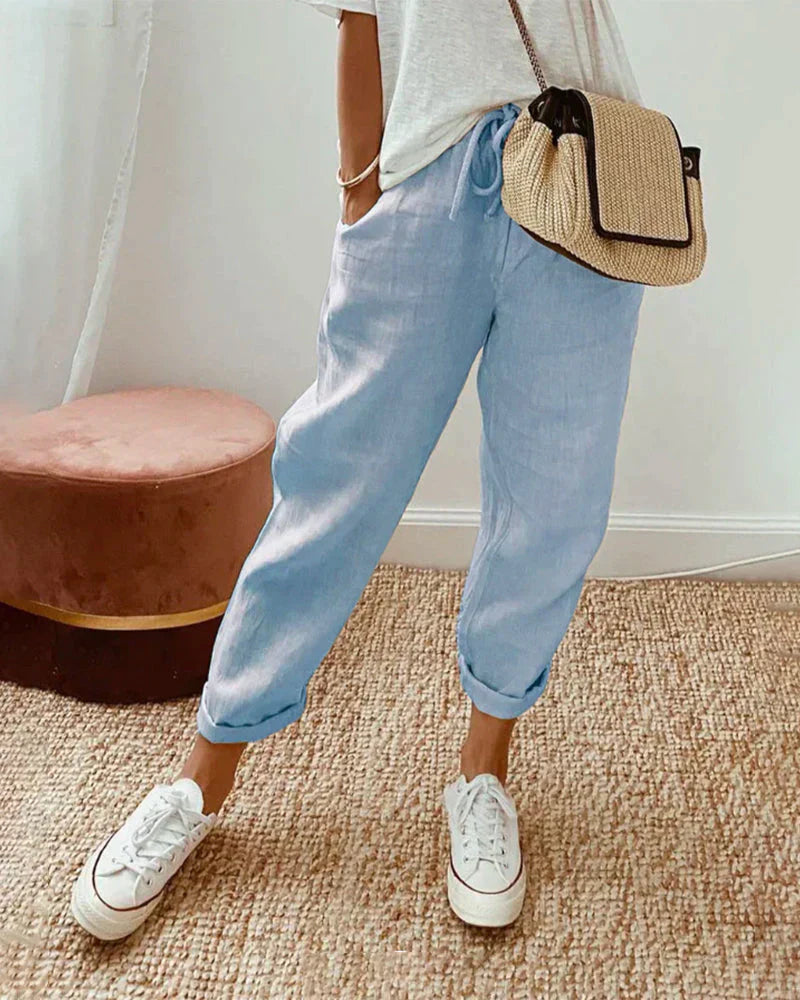 Women's Relaxed Linen Trousers — Elegant Wide-Leg Trousers for Summer & Holiday Wear in Classic Colours | Koossa