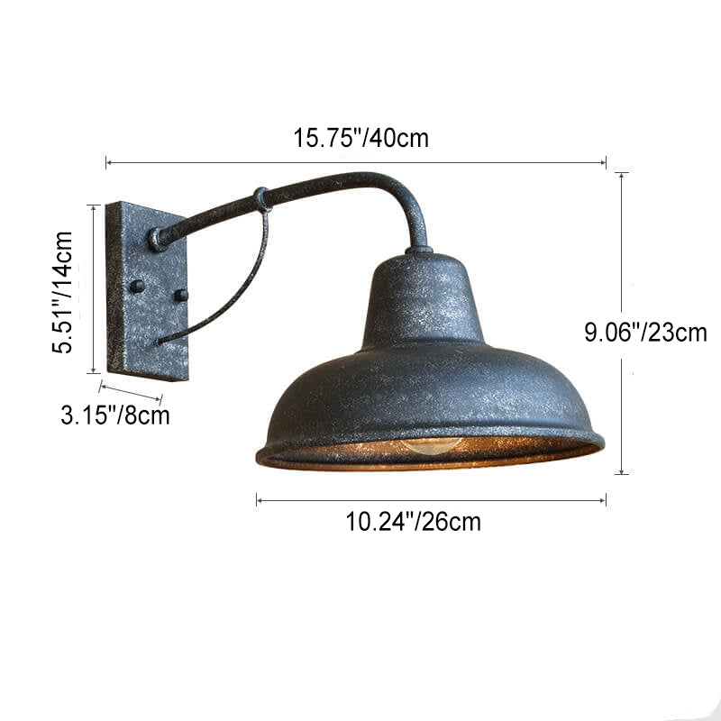 Black Iron Industrial Outdoor Wall Sconce, Hardwired E26 Exterior Light Fixture for Porch, Garage, Patio, Garden Fence & Entryway | Lonoma