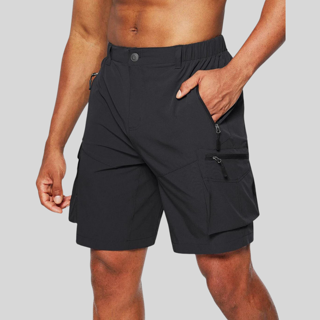 Men's Cargo Shorts with Zip Pockets Grey Black Khaki Relaxed Fit Casual Summer Wear | Koossa