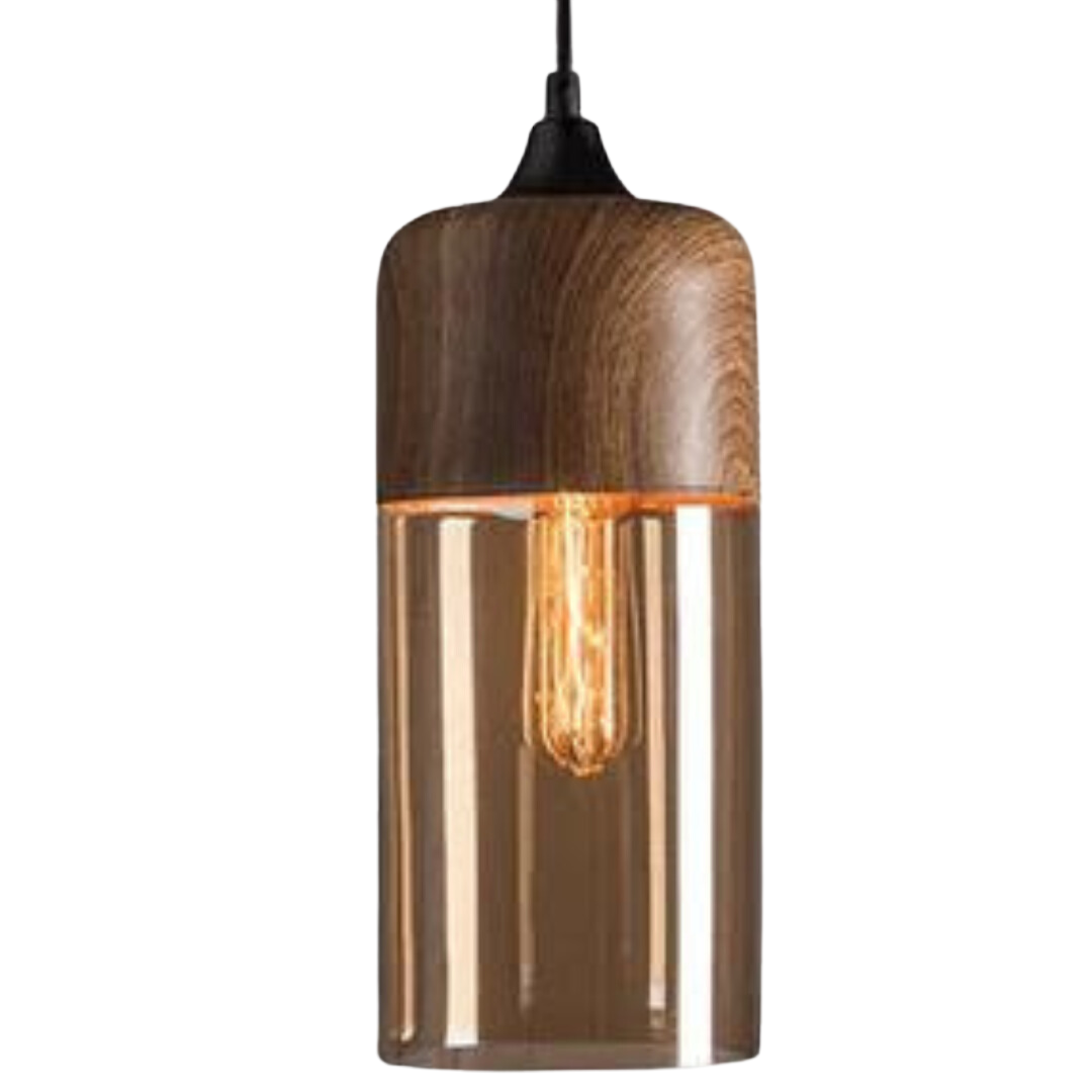 Suspension en Verre Teinté et Métal Effet Bois – Éclairage Ambiance Scandinave Douce pour Salon et Salle à Manger | Koossa