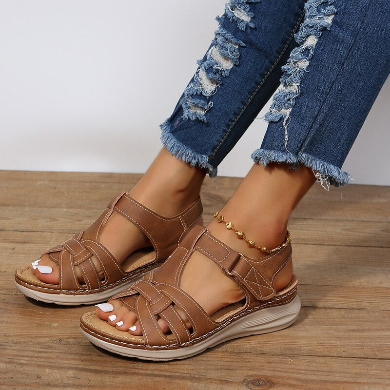 Contoured Leather Walking Sandals for Women — Arch Support Slip-On | Koossa