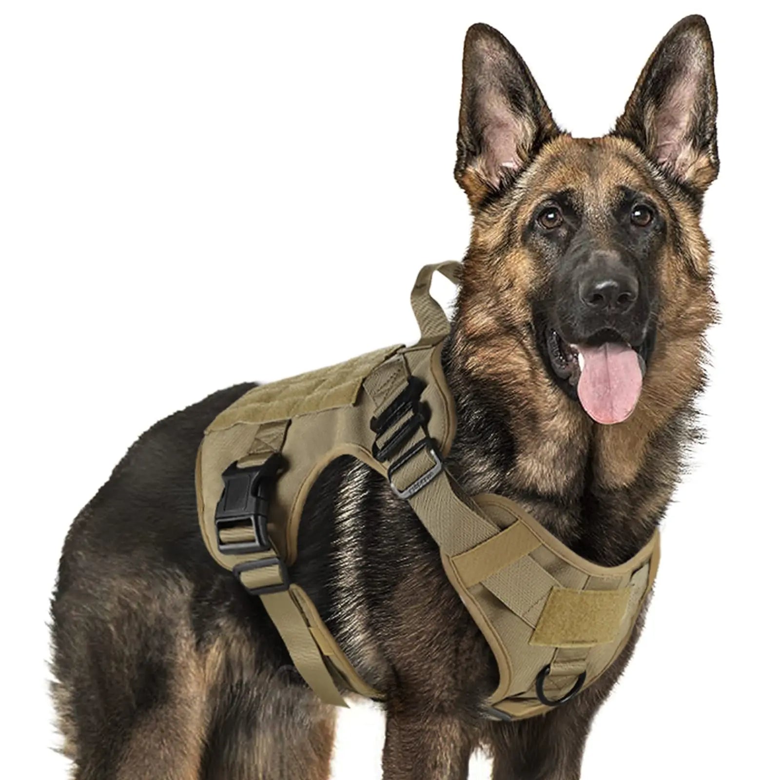 Tactical Dog Harness Heavy Duty Handle 1050D Nylon MOLLE No-Pull Adjustable Large Breeds Training Outdoor Walking Harness Metal D-Ring | Koossa