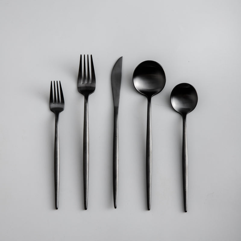 Titanium-Coated 18/10 Stainless Steel Flatware Set, Matte Silverware Service for 4 to 16, Dishwasher-Safe Forks, Knives & Spoons | Lonoma