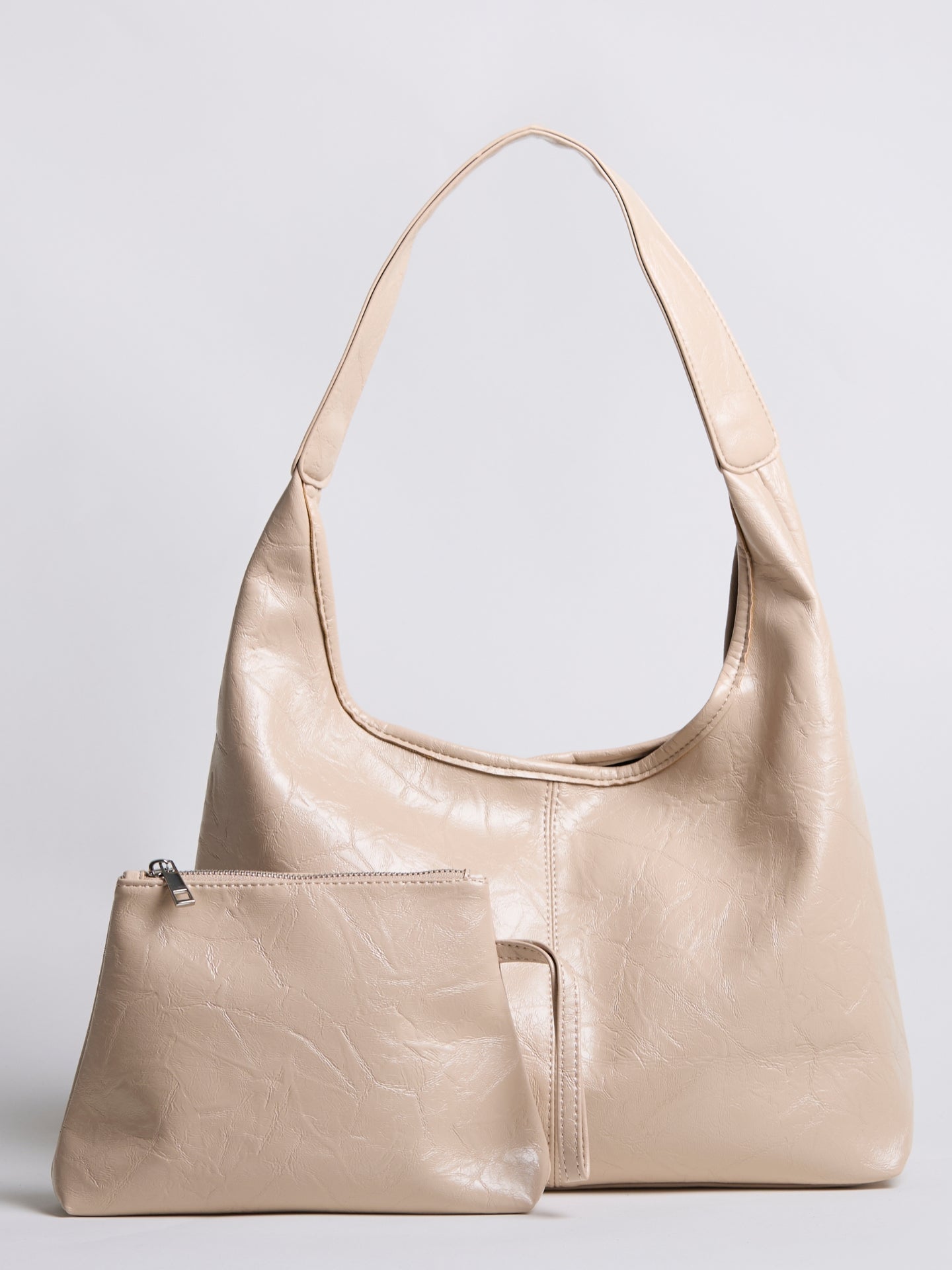 Soft Leather-Effect Tote Bag in Black with Matching Pouch | Spacious Everyday Shoulder Bag with Compartments | Koossa