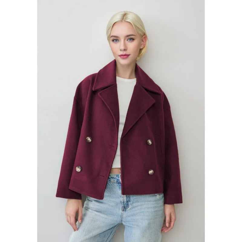 Women's Double-Breasted Cropped Jacket — Classic Tailored Blazer with Notched Collar for Smart Casual & Office Wear | Koossa