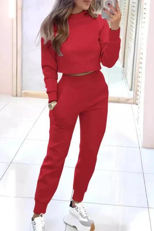 Women's Cropped Jumper & Joggers Co-ord Set in Soft Stretch Fabric for Loungewear and Relaxed Everyday Comfort | Koossa