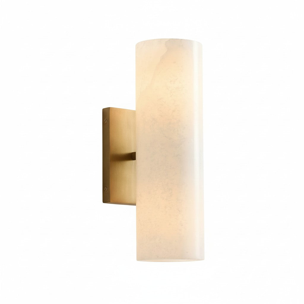Applique murale cylindrique en albâtre naturel ou verre cannelé finition bronze nickel laiton design intemporel | Koossa