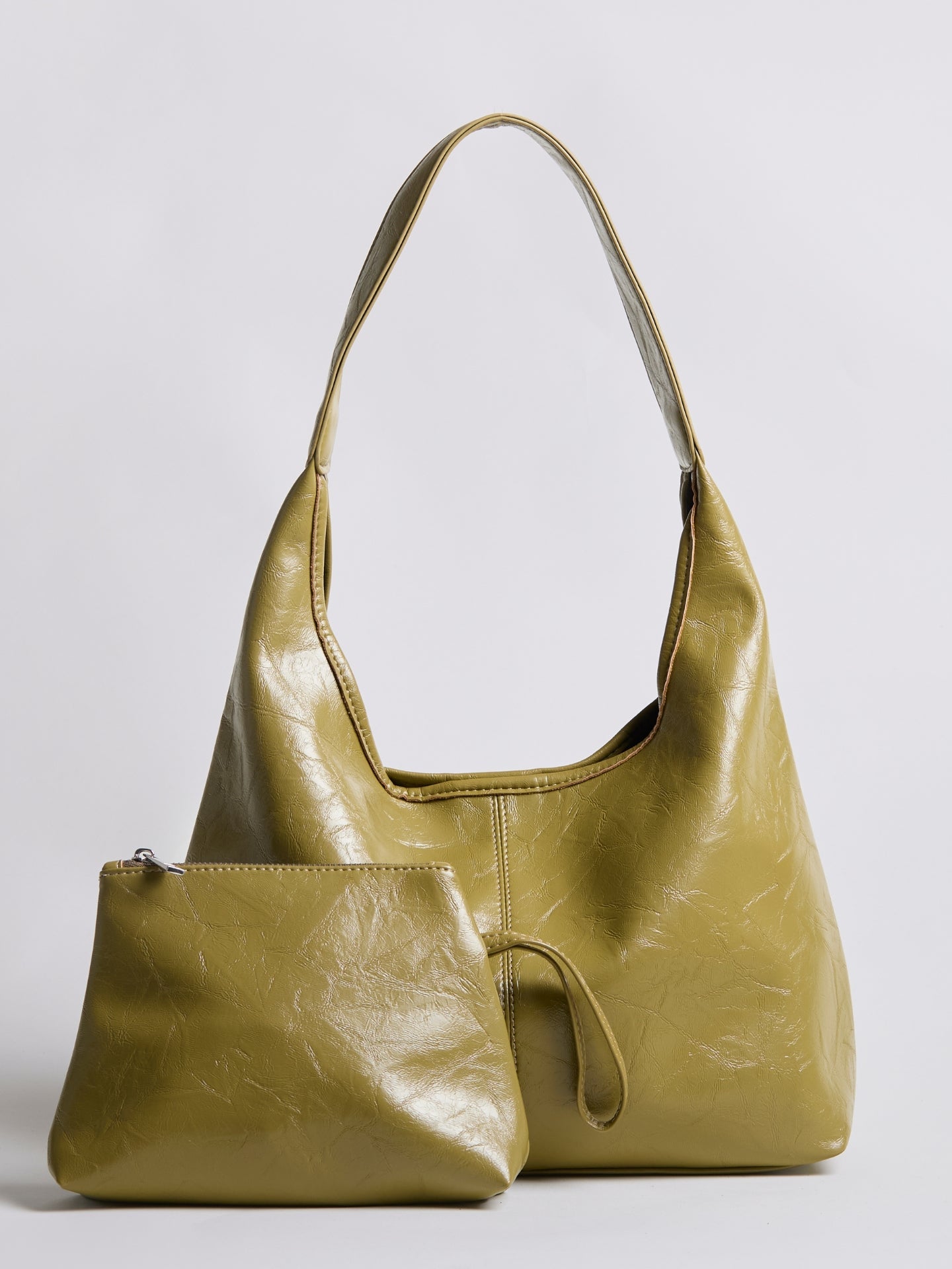 Soft Leather-Effect Tote Bag in Black with Matching Pouch | Spacious Everyday Shoulder Bag with Compartments | Koossa