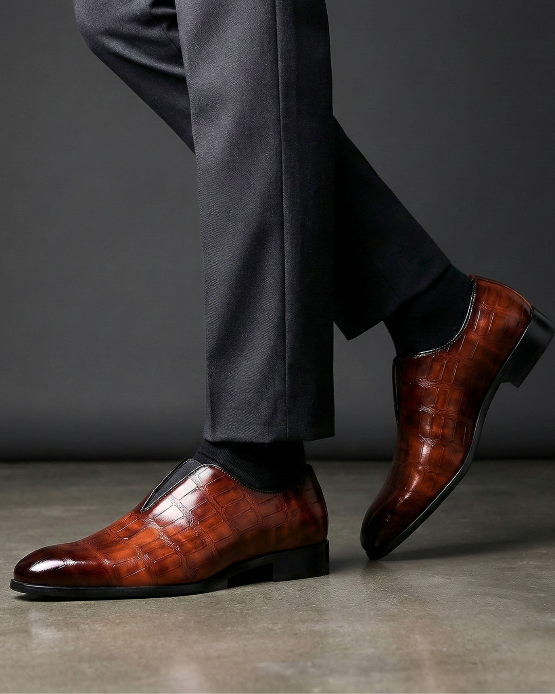 Men's Leather Loafers with Embossed Crocodile Texture – Slip-On Dress Shoes for Office, Business & Formal Occasions | Lonoma