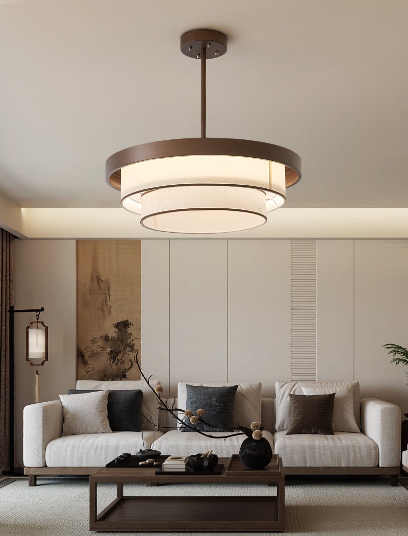 Layered Fabric Ring Pendant Light Bronze Frame LED Indoor Ceiling Fixture for Dining Entryway | Lonoma
