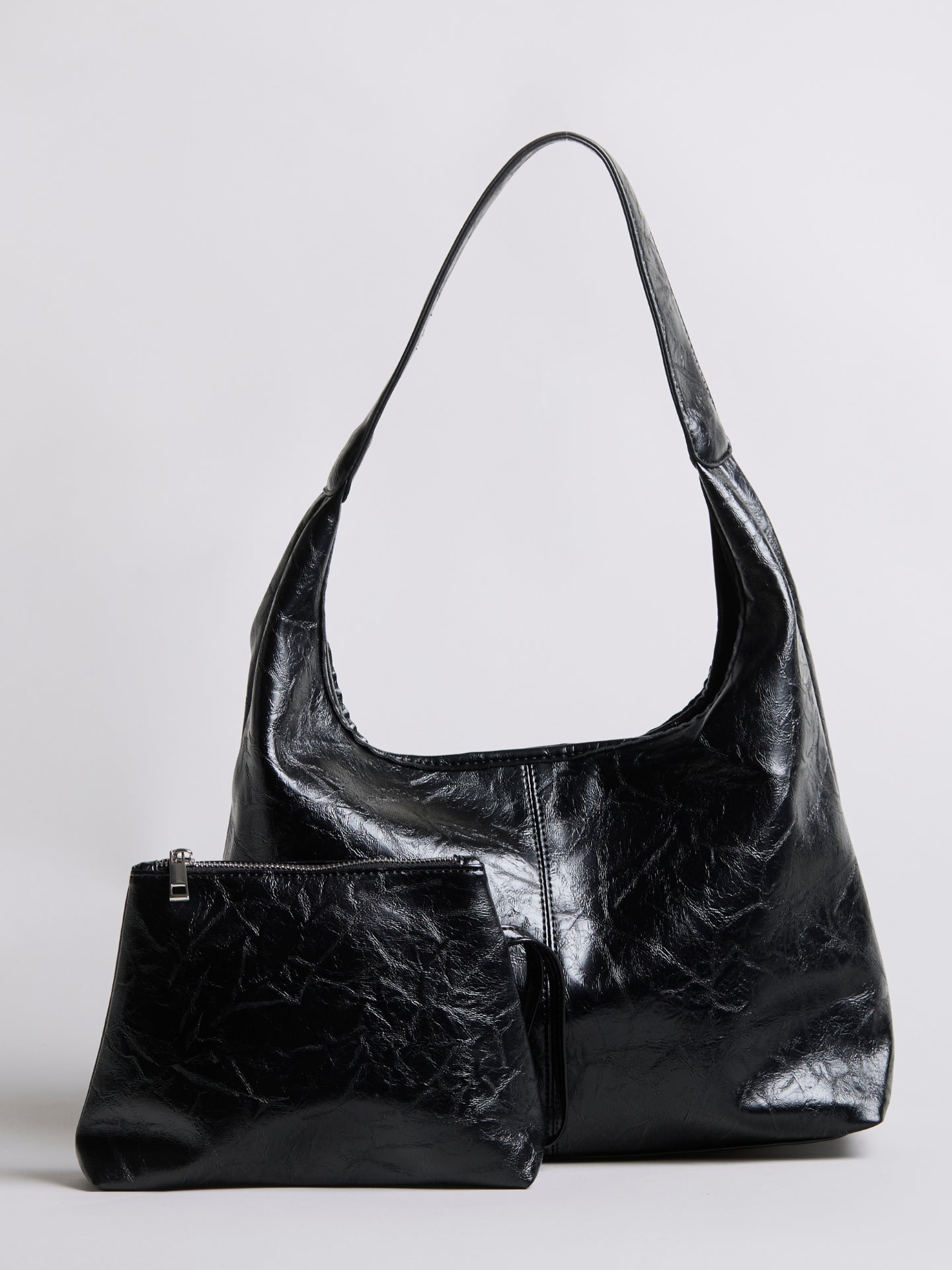 Soft Leather-Effect Tote Bag in Black with Matching Pouch | Spacious Everyday Shoulder Bag with Compartments | Koossa