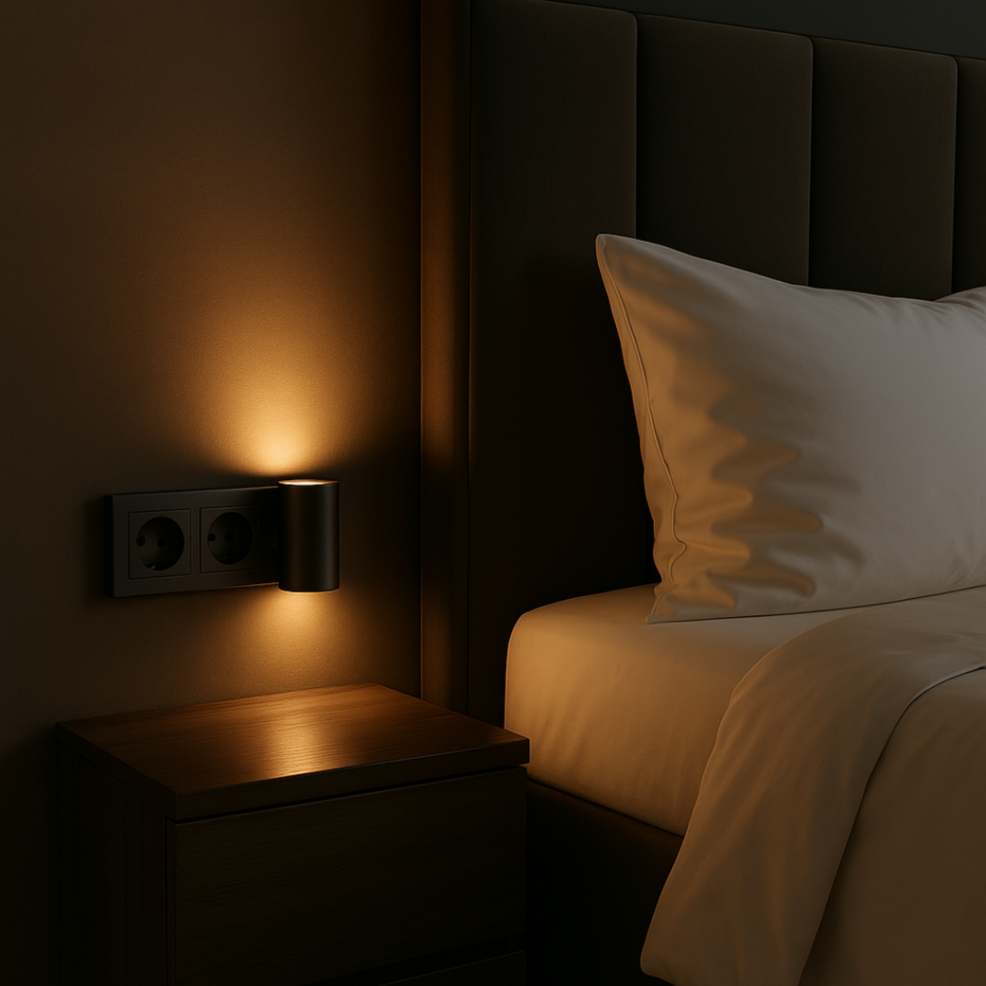 Veilleuse murale automatique à capteur crépusculaire LED dimmable blanc chaud plug-in compacte pour couloir | Koossa
