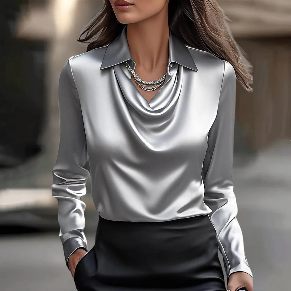 Women's Flowing Satin Blouse with Soft Drape Neckline – Elegant Lightweight Top for Work, Evening Occasions and Effortless Sophistication | Koossa
