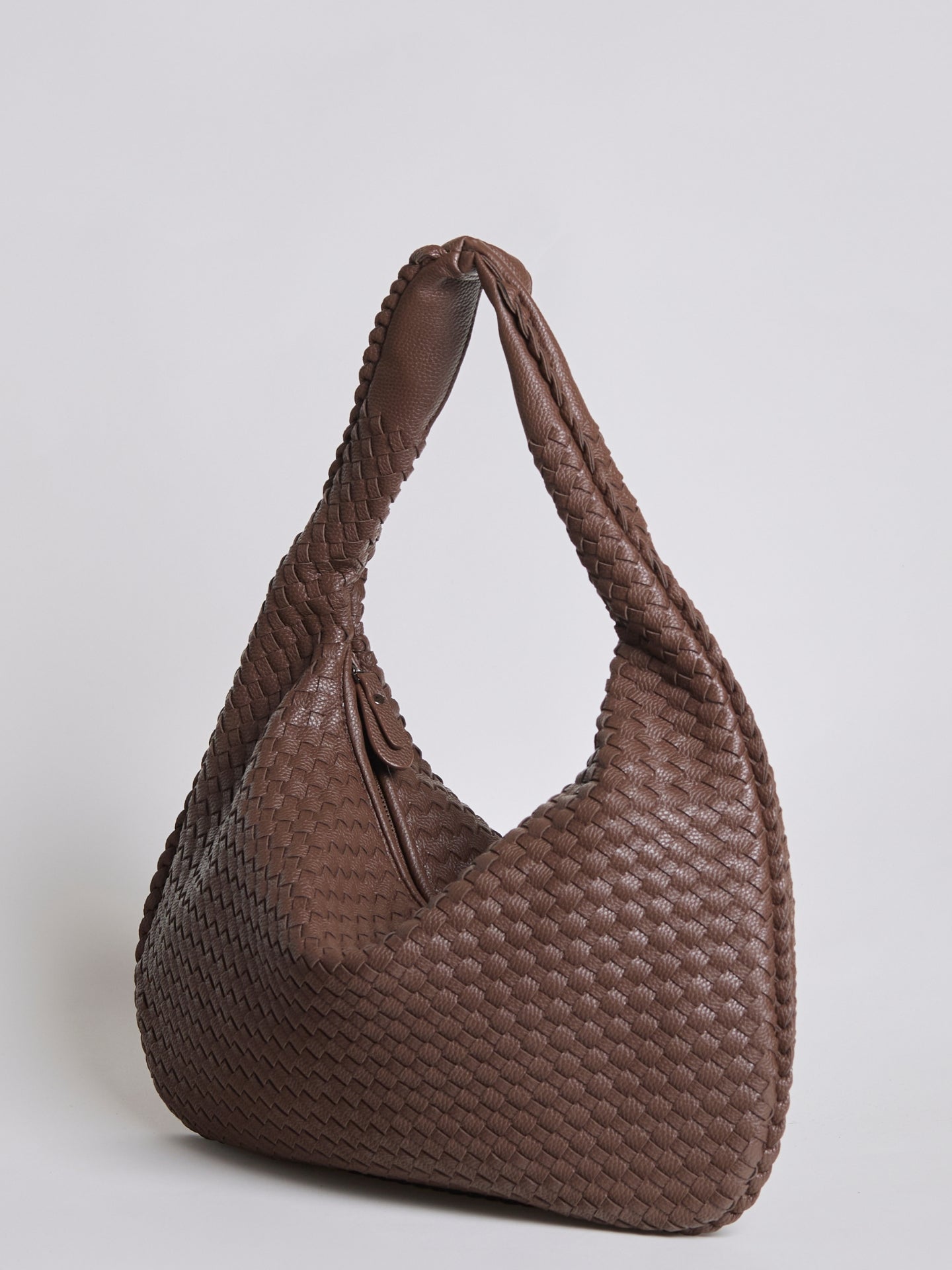 Woven Leather Hobo Bag with Soft Structure in Black, Wine Red, Sage Green & More | Koossa