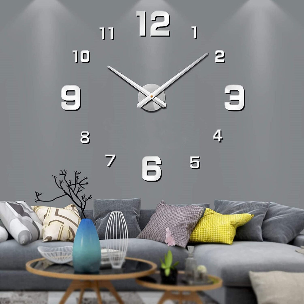 Large DIY 3D Wall Clock, Silent Quartz Non-Ticking Oversized Modern Black Numerals for Living Room, Office & Bedroom Wall Decor | Lonoma