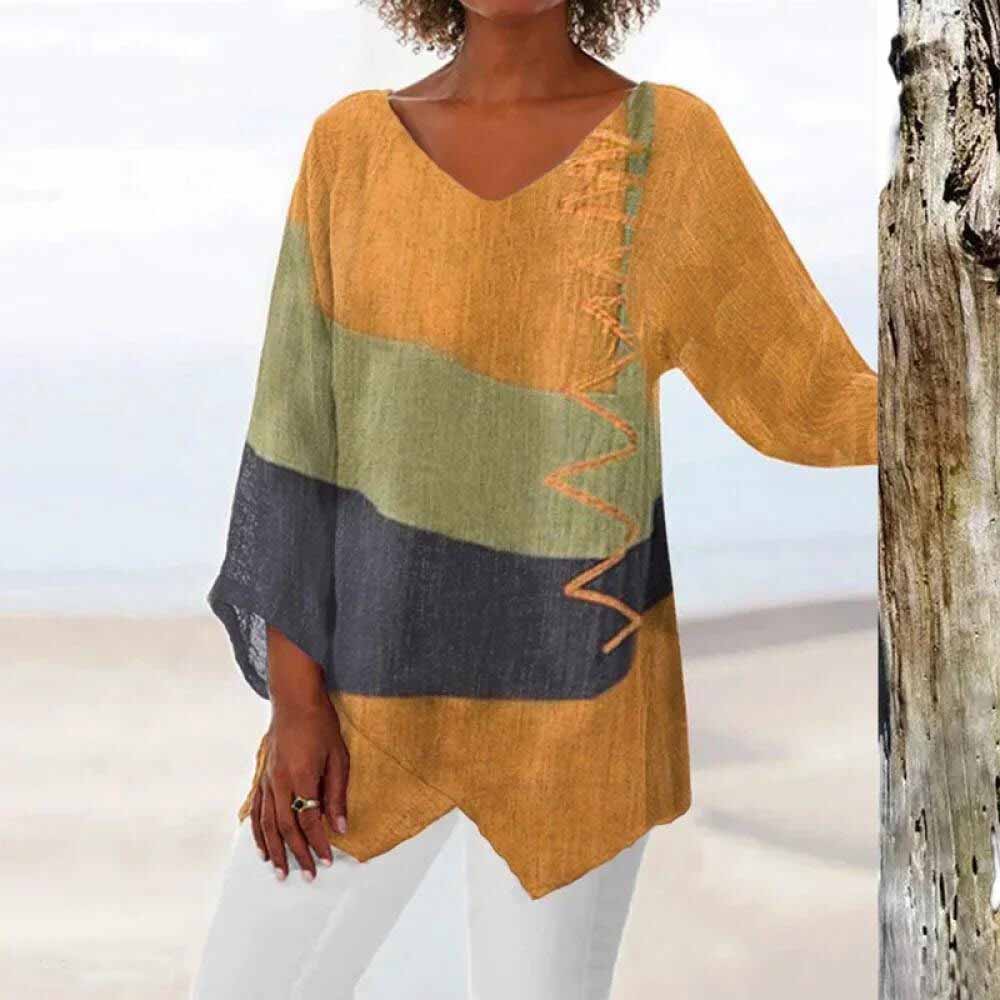 Women's Tri-Colour Shirt — Relaxed Fit Button-Front Blouse for Smart Casual & Holiday Wear | Koossa