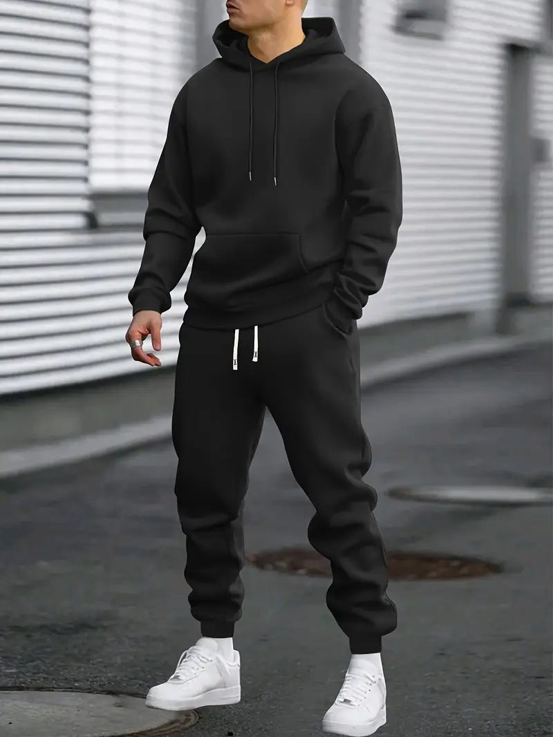 Men's Cotton-Blend Tracksuit with Hooded Top and Tapered Joggers in Grey, Black & Khaki | All-Day Comfort for Active Leisure | Koossa