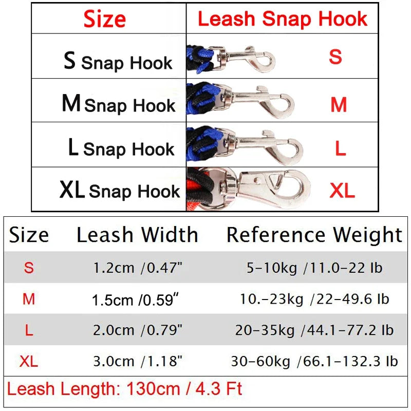 Dog Lead Braided Nylon 1.3m Heavy Duty Cushioned Handle Strong Dog Leash Thick Rope Tangle-Free Small Medium Large | Koossa