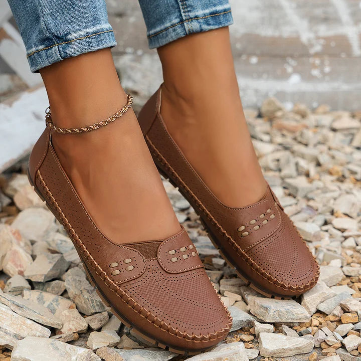 Women's Perforated Leather Slip-On Loafers for Effortless Summer Style | Koossa
