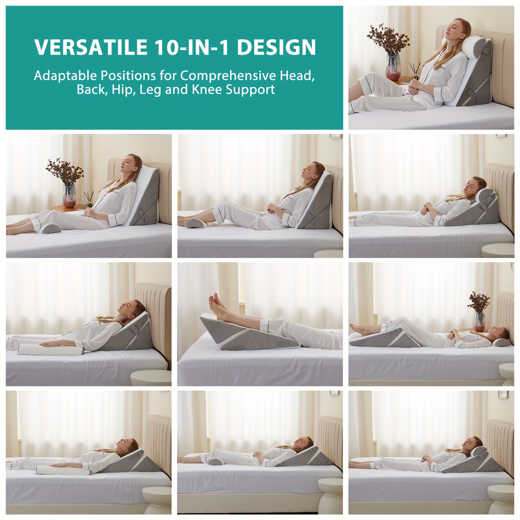 Coussin triangulaire ergonomique à mémoire de forme pour soutien dos jambes genoux position surélevée confort | Koossa