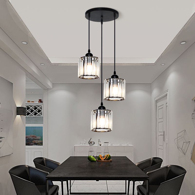 Cylinder Glass Drop Light Fixture with Metal Frame | Adjustable Hanging Height for Kitchen Island and Dining Area | E27 Socket | Lonoma