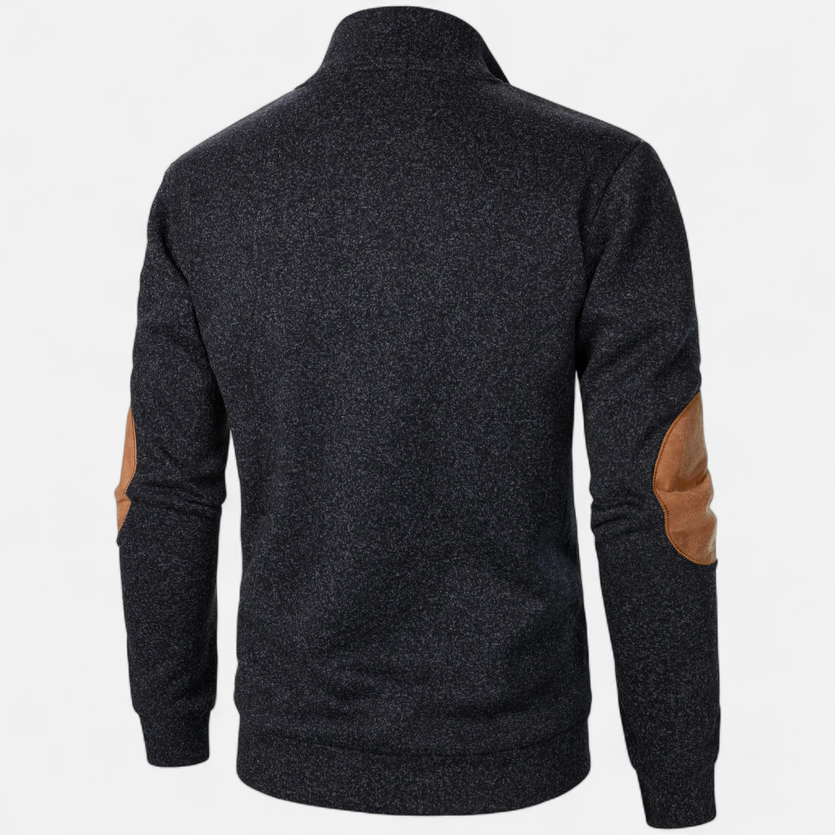 Stand-Collar Knitted Pullover with Elbow Patches in Nine Colours | Classic Half-Button Design for Office and Weekend | Warm Layering Jumper | Koossa