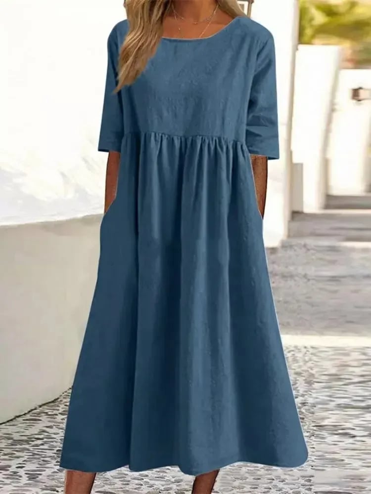 Women's Breathable Summer Midi Dress — Elegant Pleated Dress for Garden Parties & Seaside Occasions | Koossa