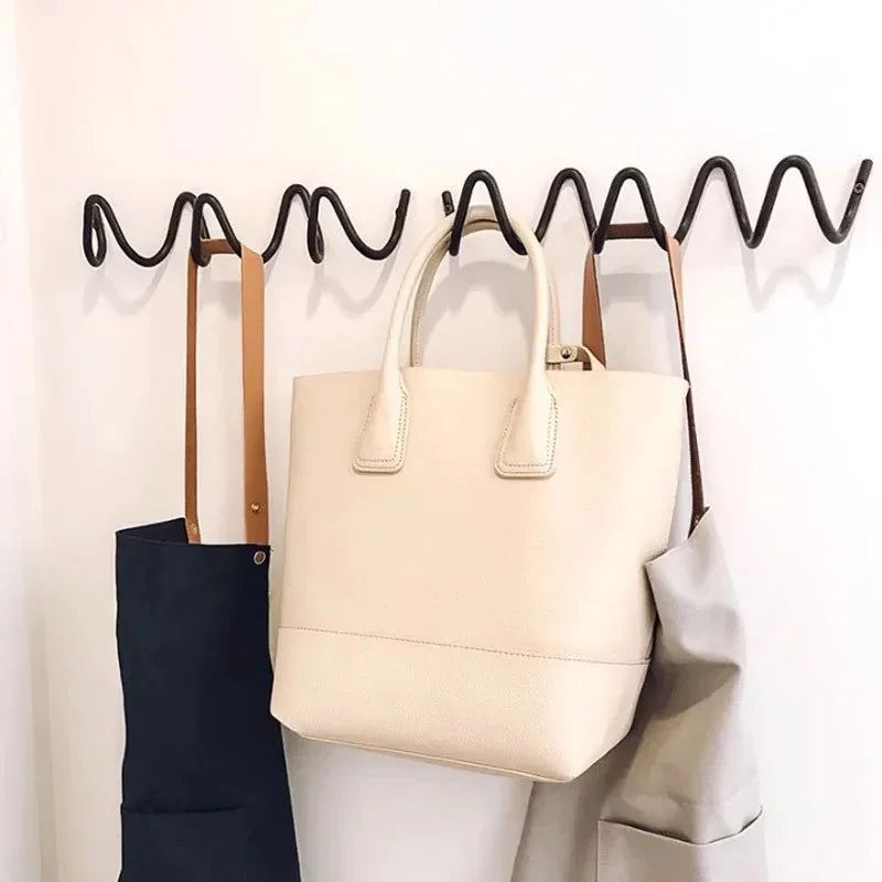 Wavy Wall Mounted Coat Rack with 3 or 5 Hooks, Modern Metal Entryway Hook Rail for Coats, Bags, Scarves & Hats, Hallway Organizer | Lonoma