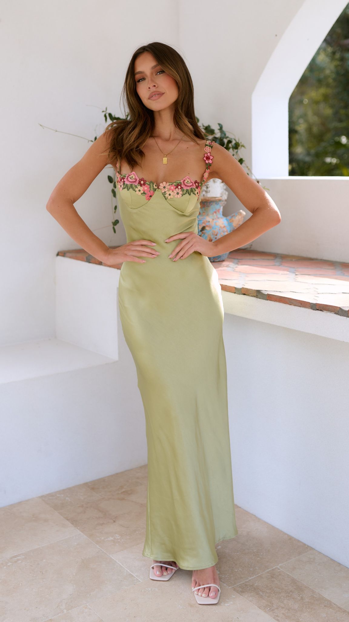 Fitted Embroidered Bustier Dress in Lime Green for Cocktail Events and Celebrations | Koossa