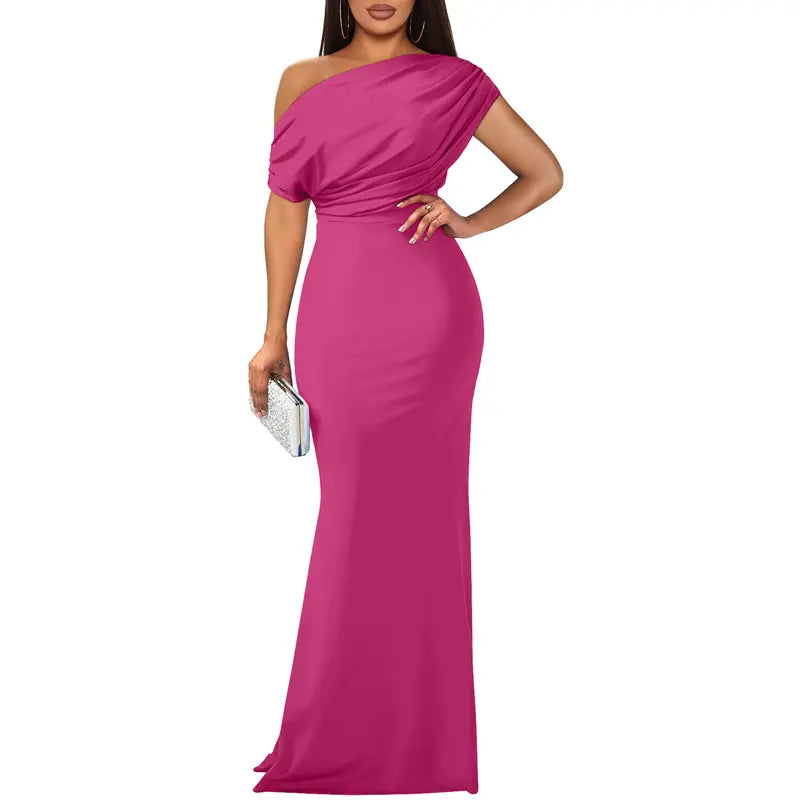 Women's Off-Shoulder Floor-Length Evening Gown in Ten Classic Colours for Galas, Weddings, and Formal Occasions | Koossa