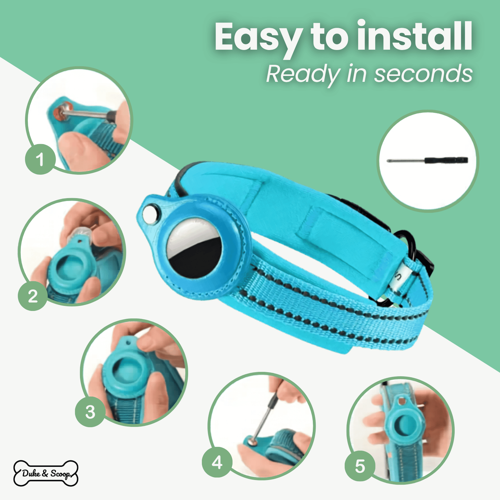 Dog Tracker Collar Android Google Find My Device 1000D Nylon Neoprene Reflective S–XL 8–10 Month Battery No SIM | Koossa