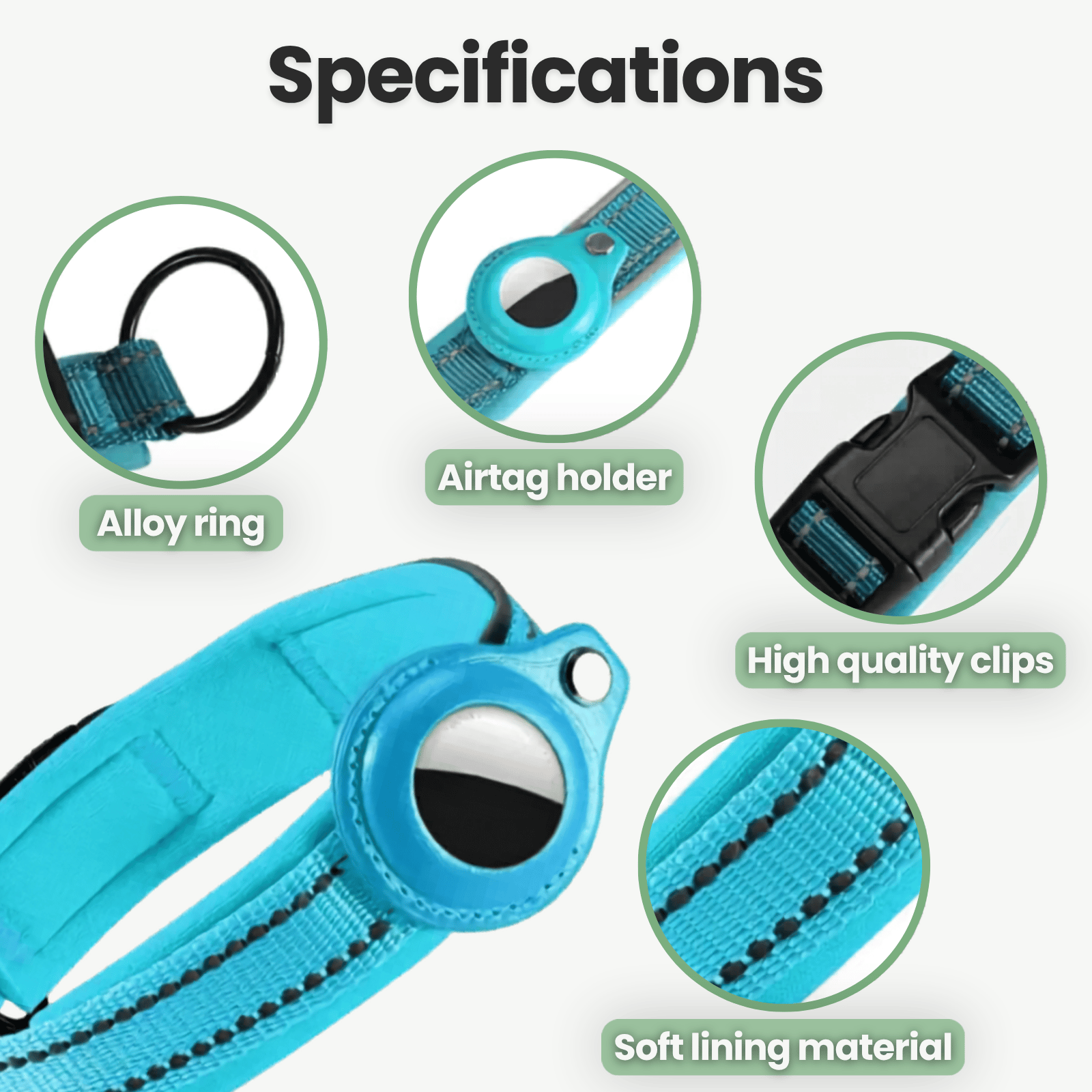 Dog Tracker Collar Android Google Find My Device 1000D Nylon Neoprene Reflective S–XL 8–10 Month Battery No SIM | Koossa