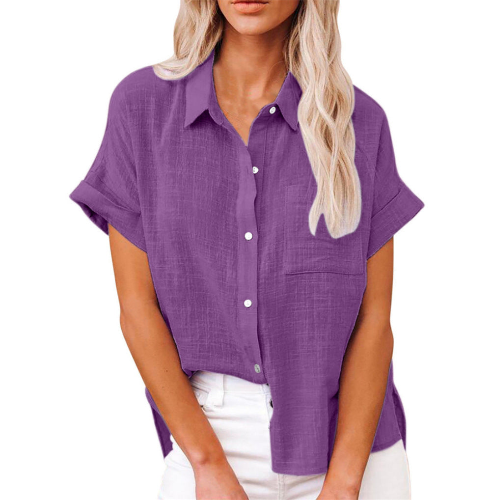 Women's Relaxed Cotton-Linen Blouse – Short Sleeve Shirt for Summer Days & Casual Elegance | Koossa